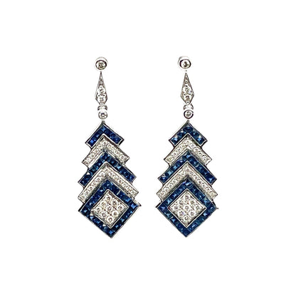 18ct White Gold Sapphire & Diamond Drop Earrings
