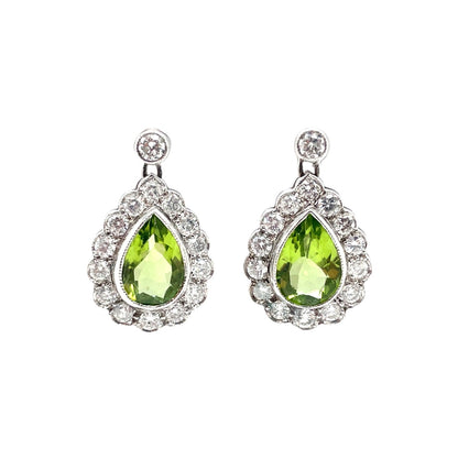 18ct White Gold Peridot & Diamond Drop Earrings