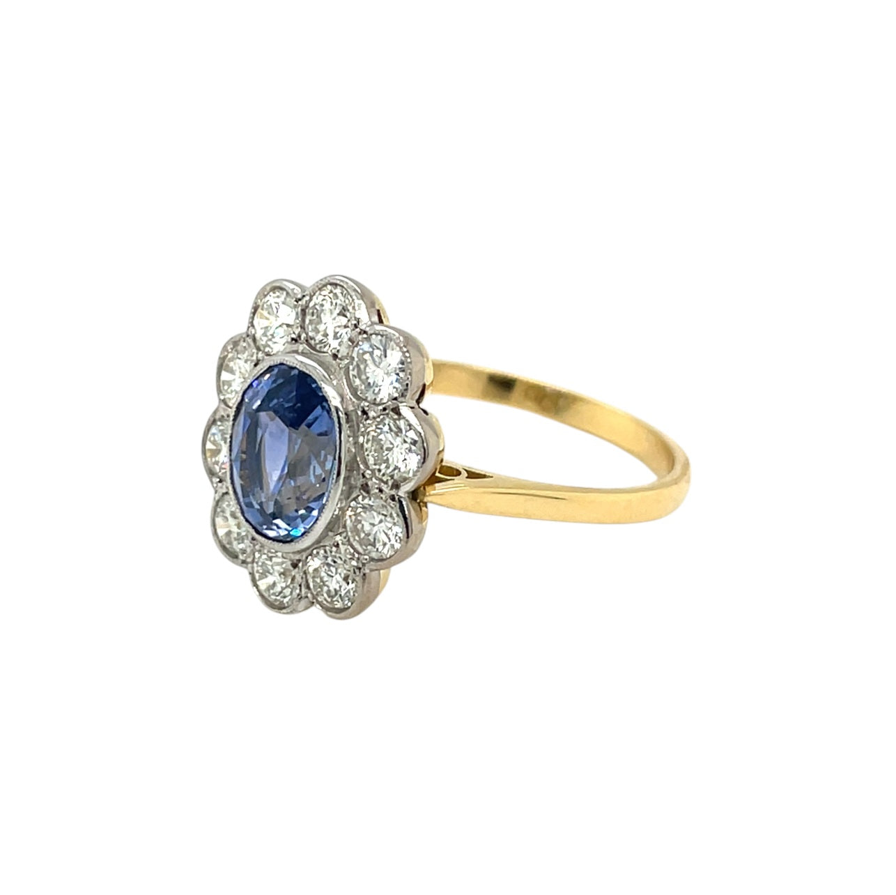 18ct Yellow Gold Sapphire & Diamond Cluster Ring (S)
