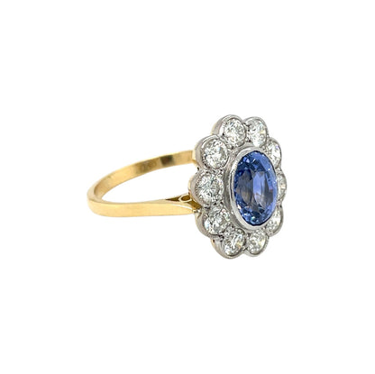 18ct Yellow Gold Sapphire & Diamond Cluster Ring (S)