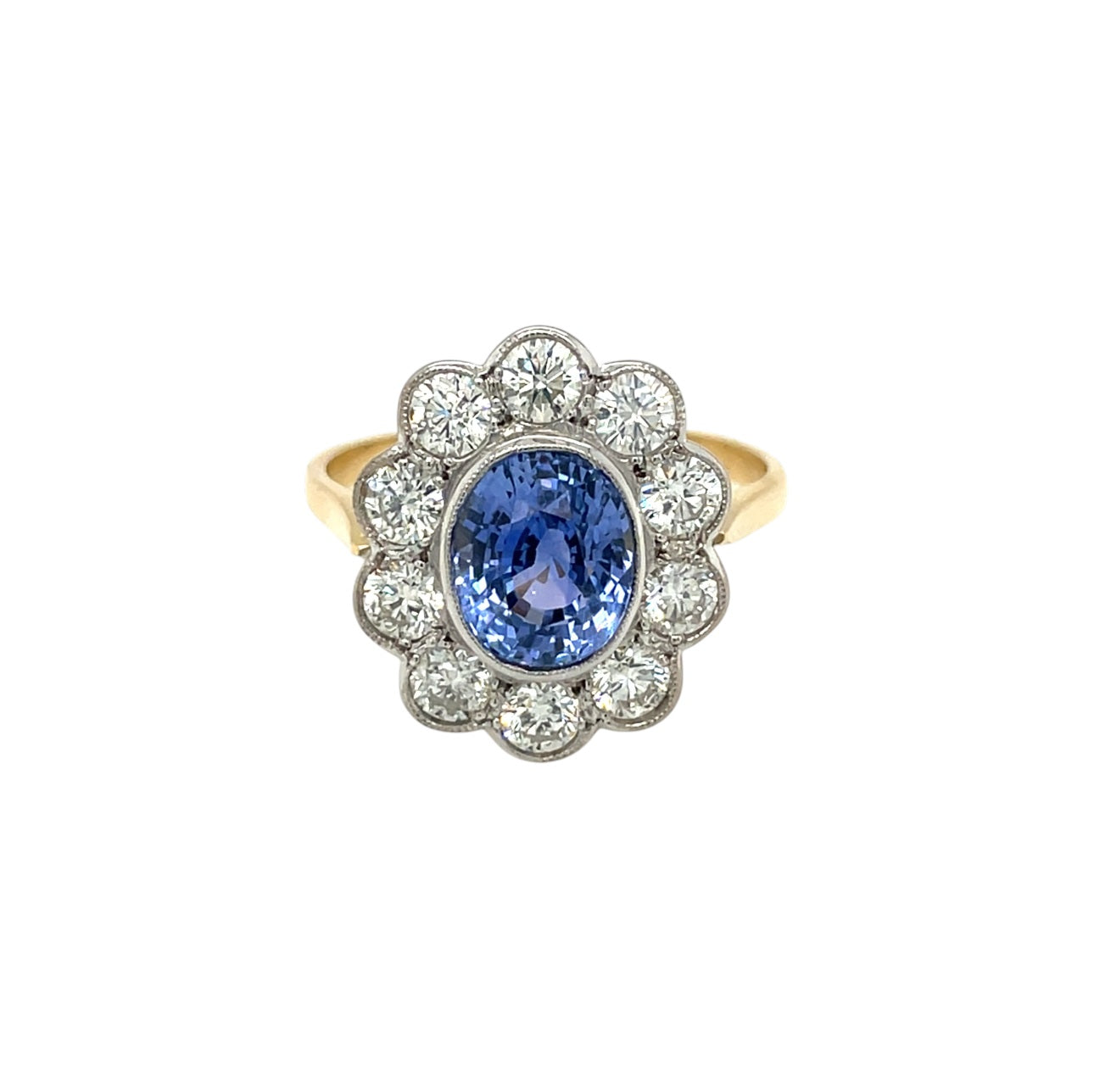 18ct Yellow Gold Sapphire & Diamond Cluster Ring (S)
