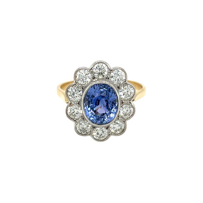 18ct Yellow Gold Sapphire & Diamond Cluster Ring (S)