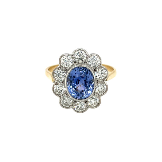 18ct Yellow Gold Sapphire & Diamond Cluster Ring (S)