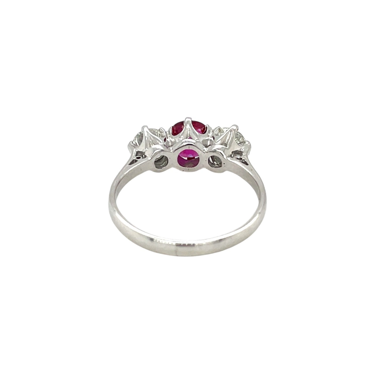 18ct White Gold Ruby & Diamond Three Stone Ring (Q)