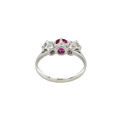 18ct White Gold Ruby & Diamond Three Stone Ring (Q)