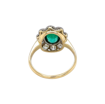 18ct Gold Emerald & Diamond Cluster Ring (T)