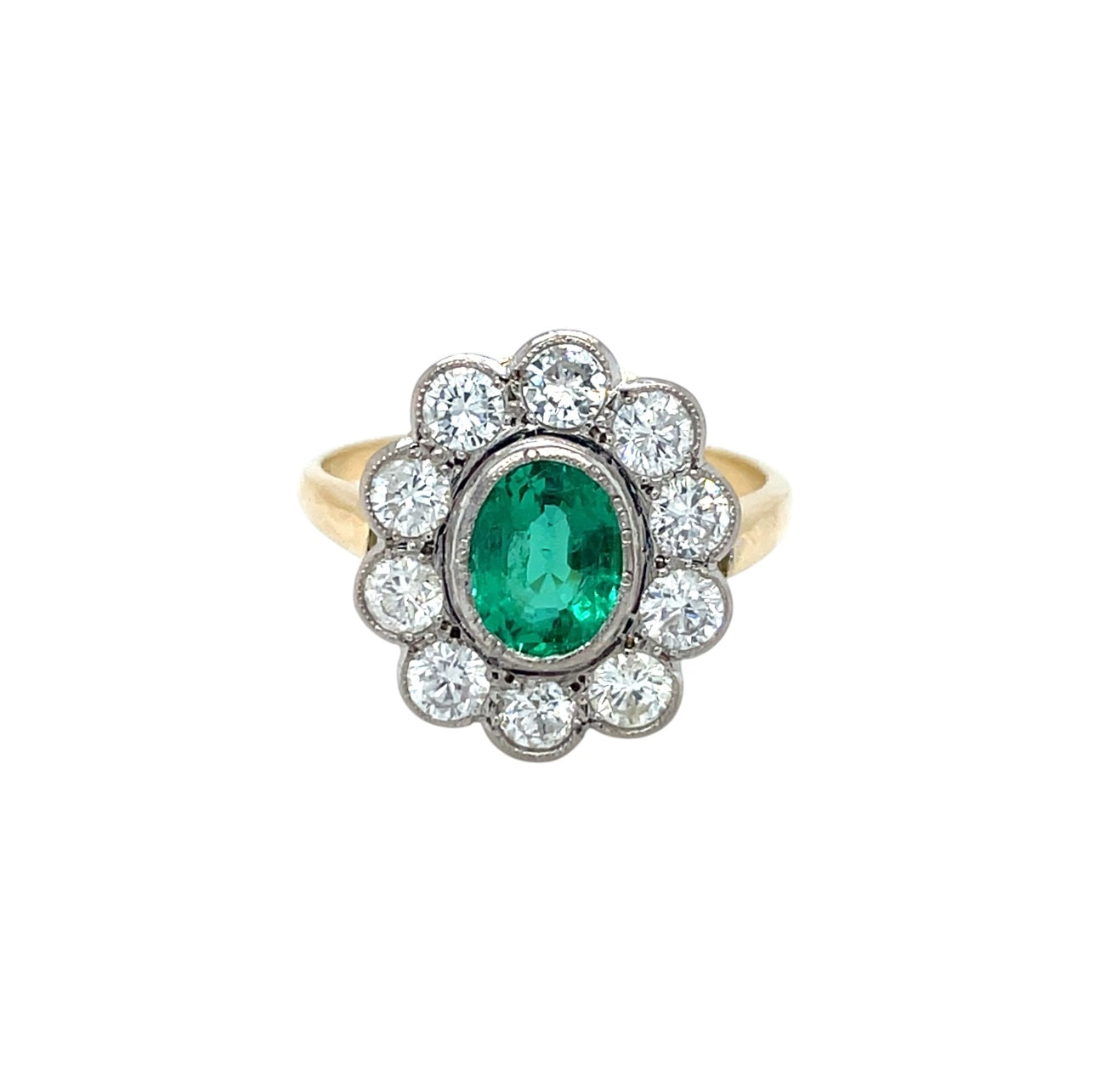 18ct Gold Emerald & Diamond Cluster Ring (T)