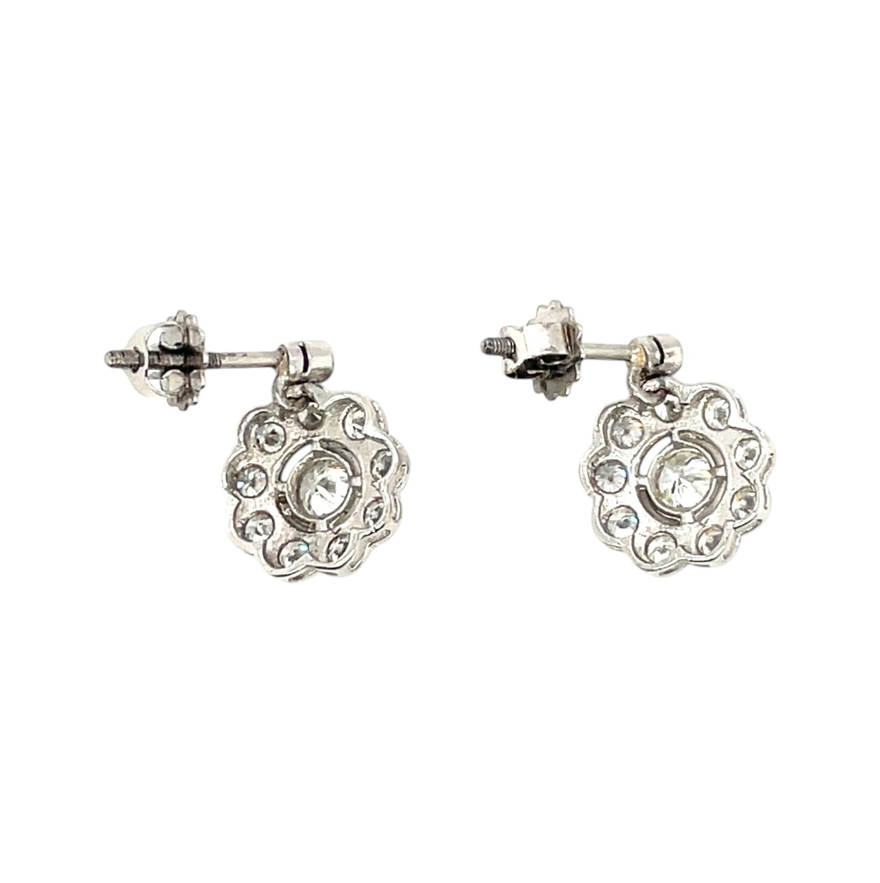 18ct White Gold Diamond Cluster Drop Earrings