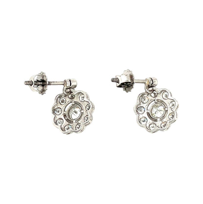 18ct White Gold Diamond Cluster Drop Earrings