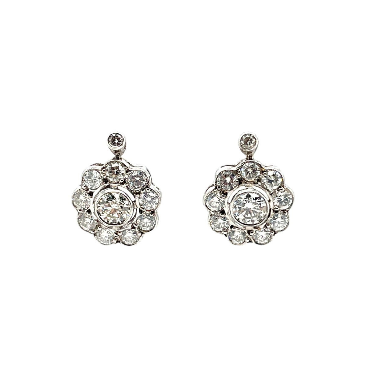 18ct White Gold Diamond Cluster Drop Earrings