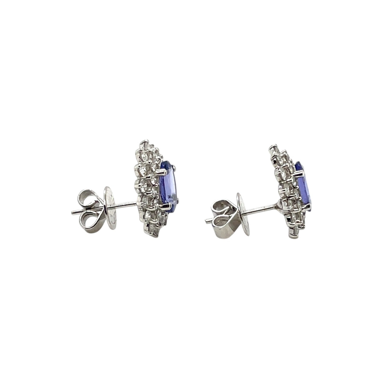 18ct White Gold Tanzanite & Diamond Cluster Stud Earrings