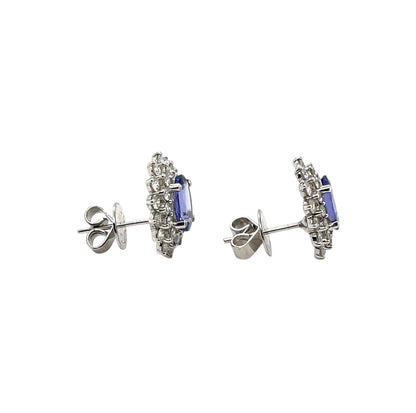 18ct White Gold Tanzanite & Diamond Cluster Stud Earrings