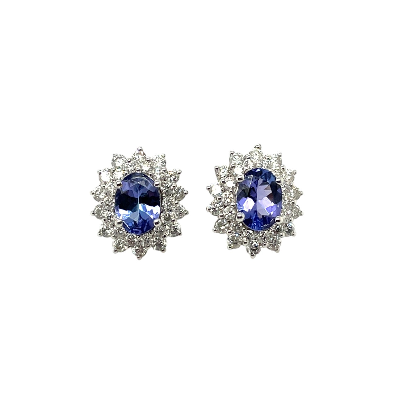 18ct White Gold Tanzanite & Diamond Cluster Stud Earrings