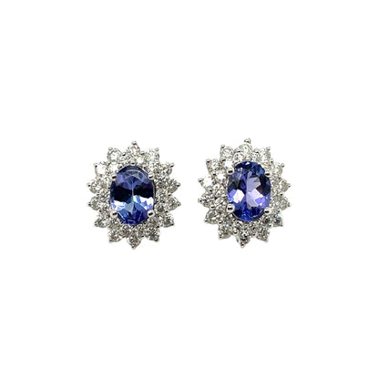 18ct White Gold Tanzanite & Diamond Cluster Stud Earrings