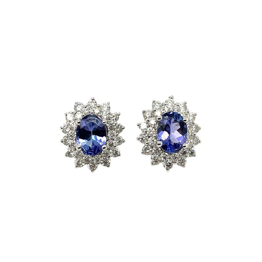 18ct White Gold Tanzanite & Diamond Cluster Stud Earrings