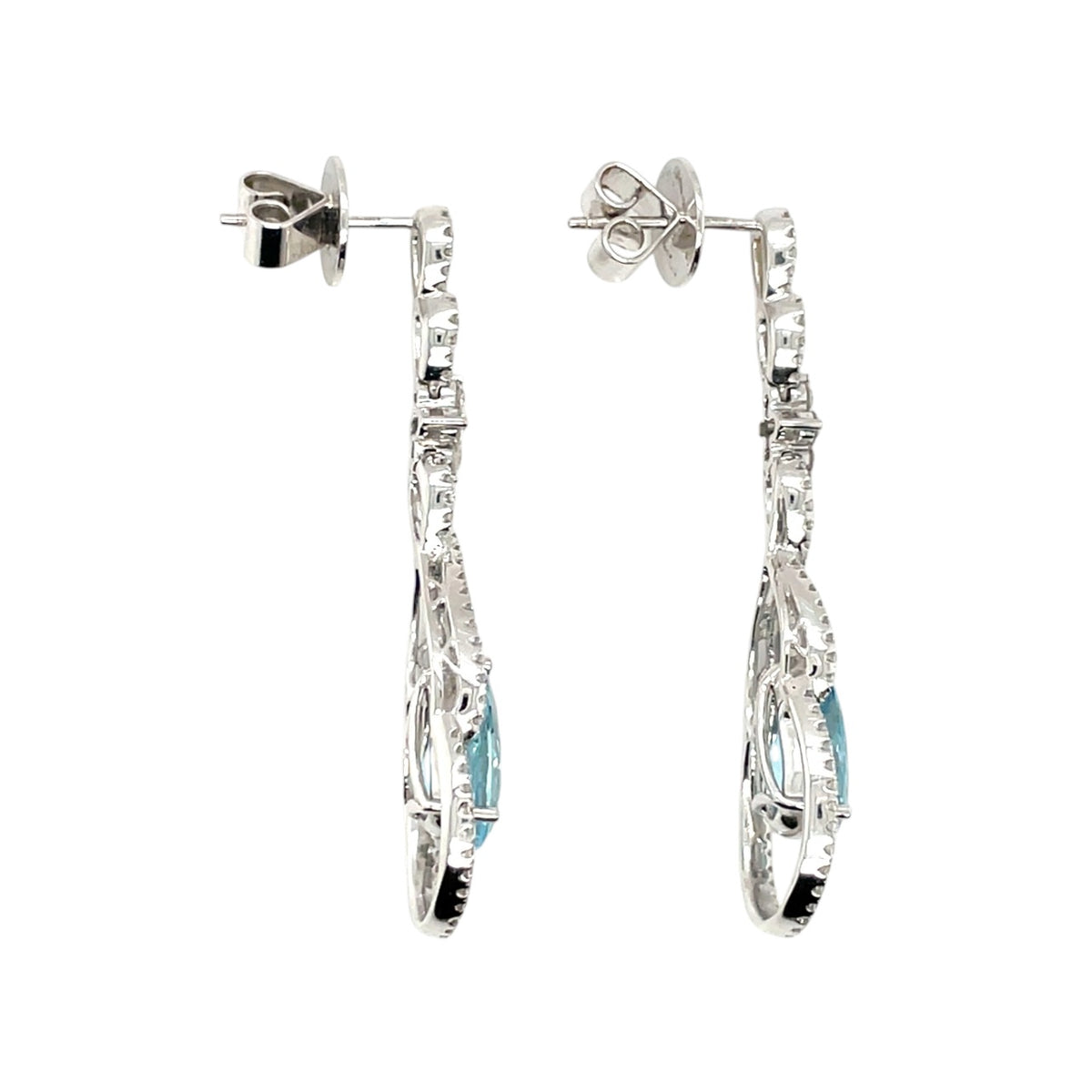 18ct White Gold Aquamarine & Diamond Drop Earrings