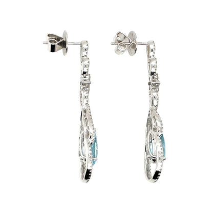 18ct White Gold Aquamarine & Diamond Drop Earrings