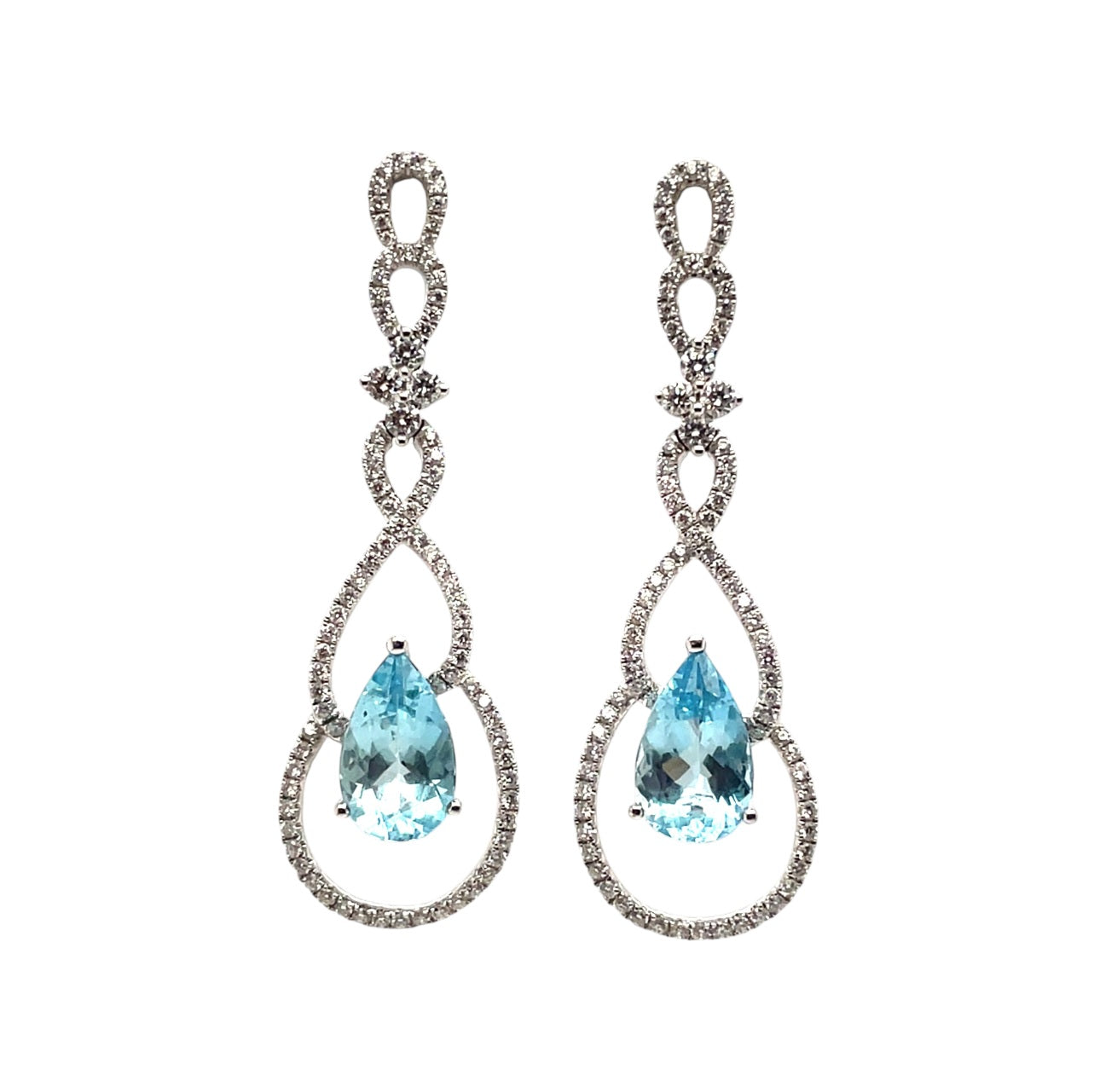 18ct White Gold Aquamarine & Diamond Drop Earrings