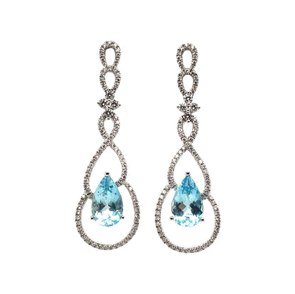 18ct White Gold Aquamarine & Diamond Drop Earrings