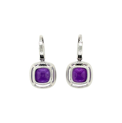 18ct White Gold Amethyst & Diamond Drop Earrings