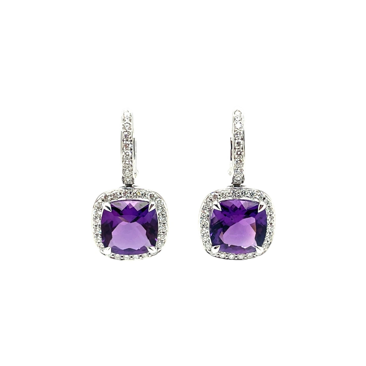 18ct White Gold Amethyst & Diamond Drop Earrings