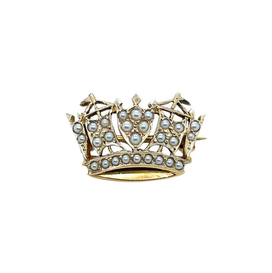 9ct Yellow Gold Royal Navy Sweetheart Brooch Set With Seed Pearls By J.W. Benson