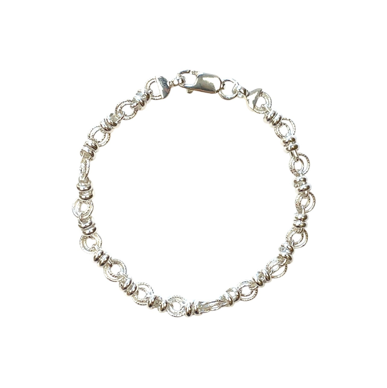 Silver Handmade Round Linked Circles Chain Bracelet (7.5")