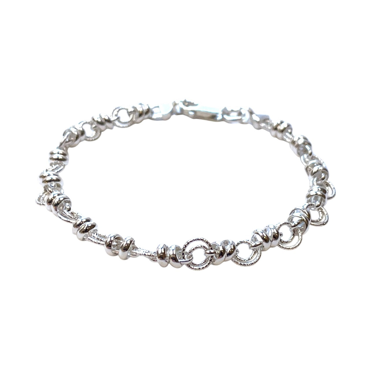 Silver Handmade Round Linked Circles Chain Bracelet (7.5")