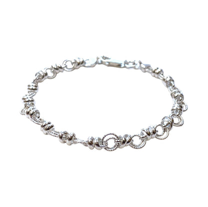 Silver Handmade Round Linked Circles Chain Bracelet (7.5")