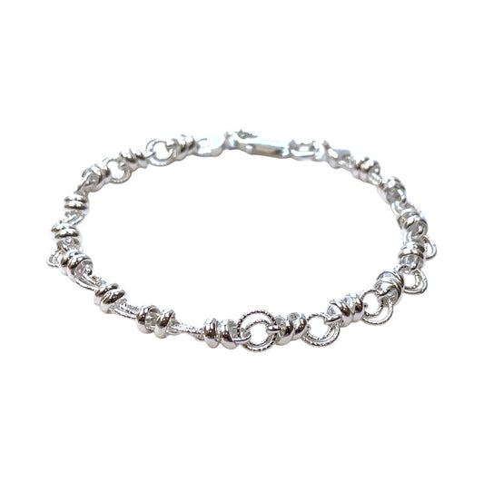 Silver Handmade Round Linked Circles Chain Bracelet (7.5")