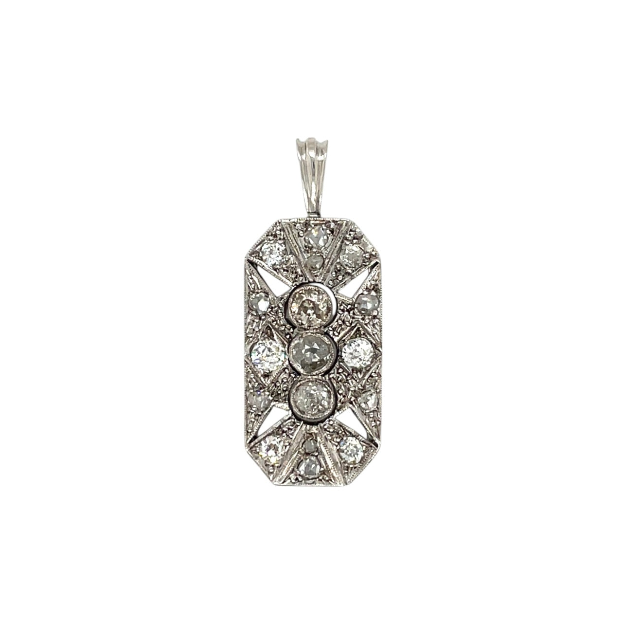 9ct White Gold Old Cut Diamond Pendant