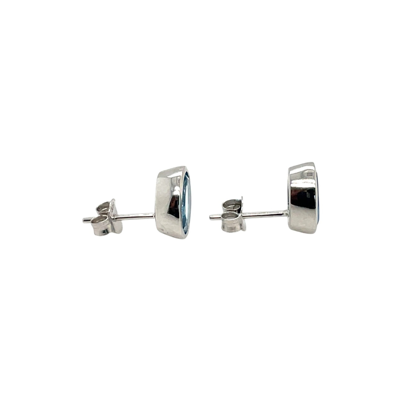 9ct White Gold Swiss Blue Topaz Rubover Stud Earrings