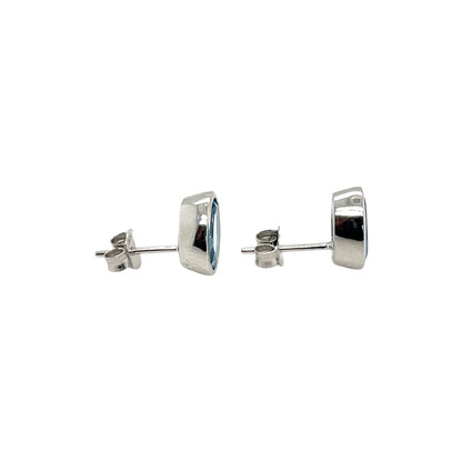 9ct White Gold Swiss Blue Topaz Rubover Stud Earrings