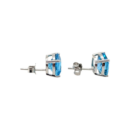 9ct White Gold Swiss Blue Topaz Stud Earrings
