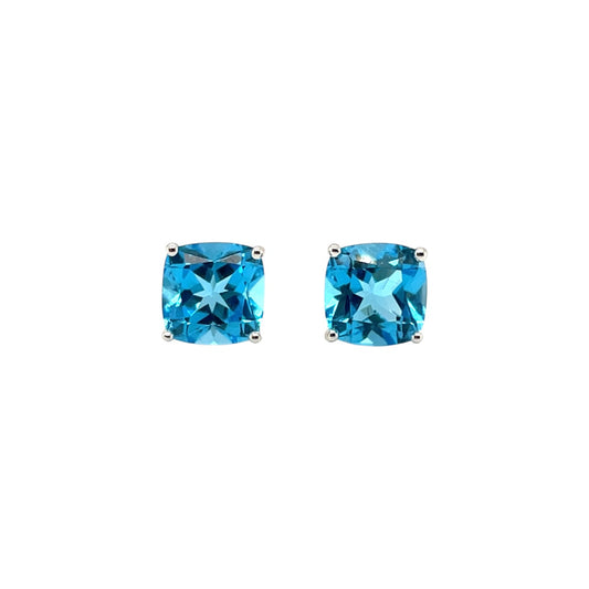 9ct White Gold Swiss Blue Topaz Stud Earrings