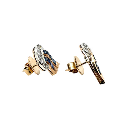 18ct Yellow Gold Sapphire & Diamond Fan Earrings