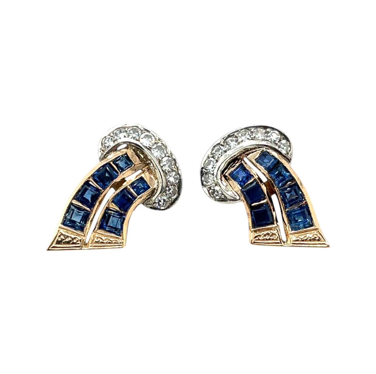 18ct Yellow Gold Sapphire & Diamond Fan Earrings