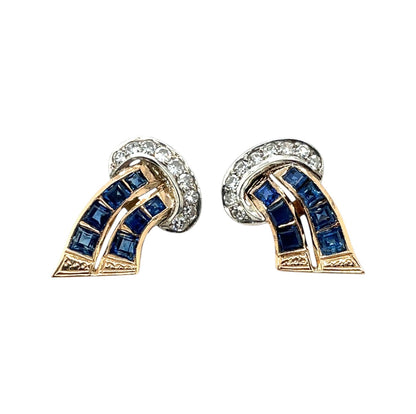 18ct Yellow Gold Sapphire & Diamond Fan Earrings