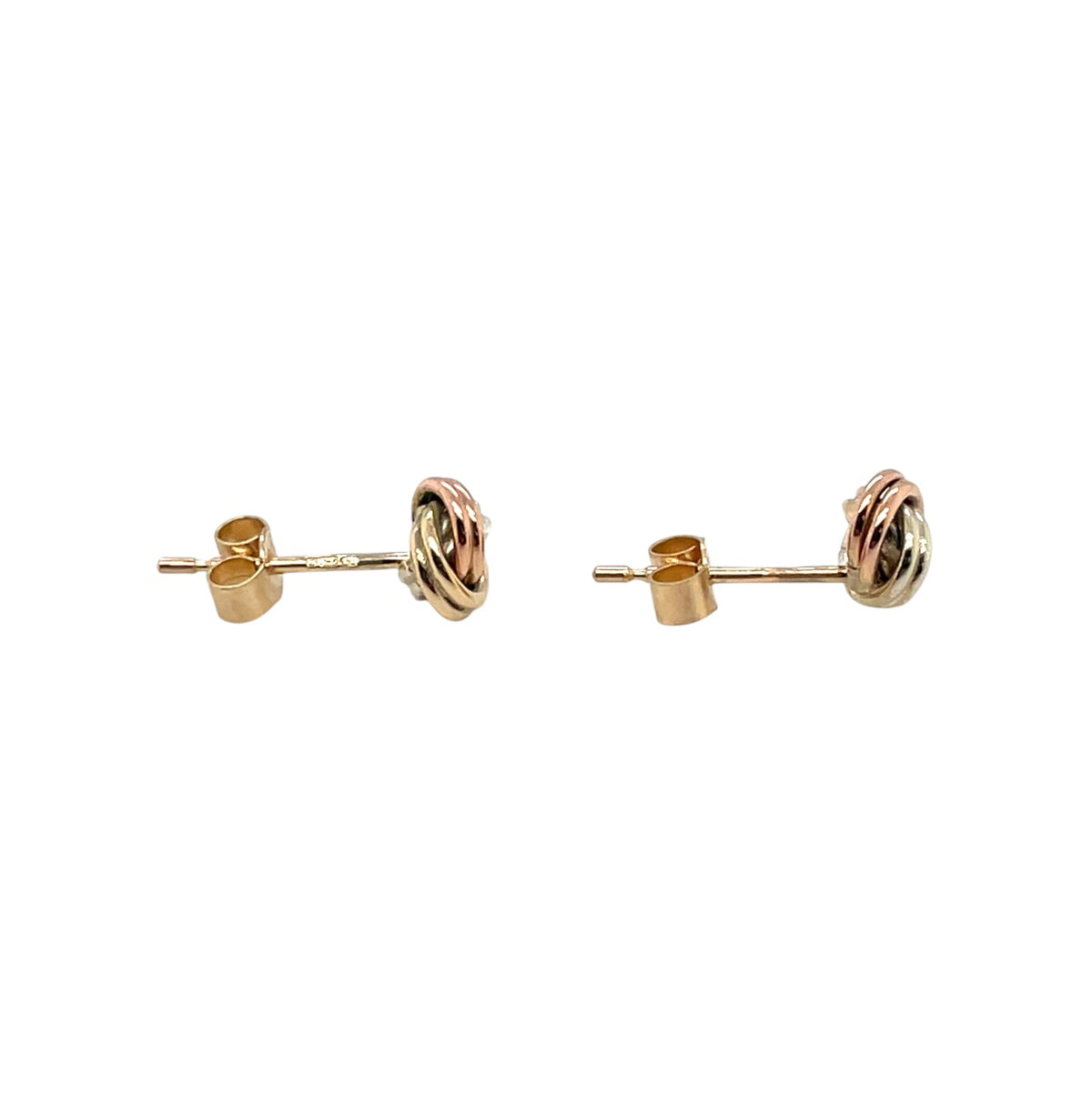 9ct Three Colour Gold Knot Stud Earrings