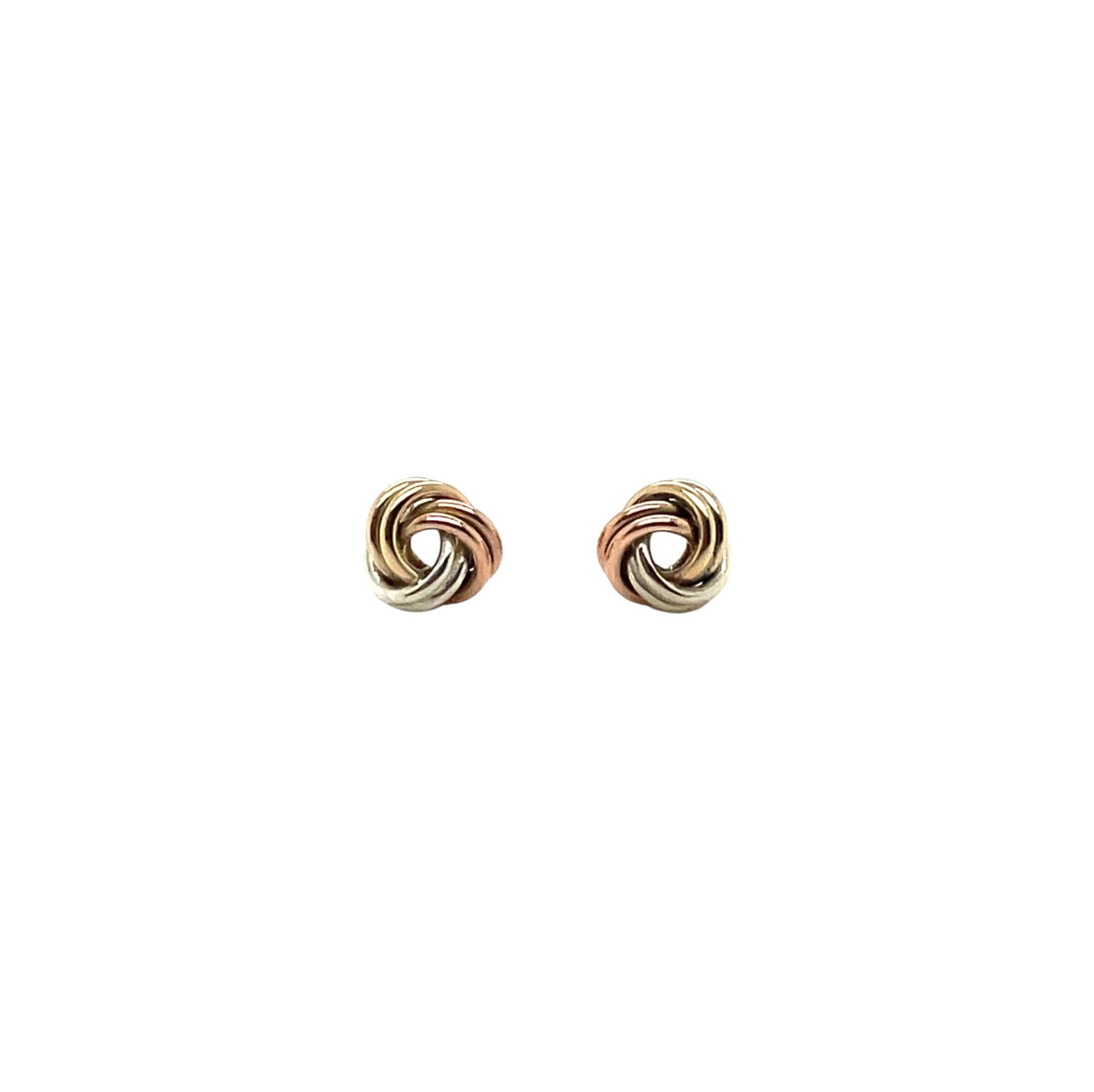 9ct Three Colour Gold Knot Stud Earrings