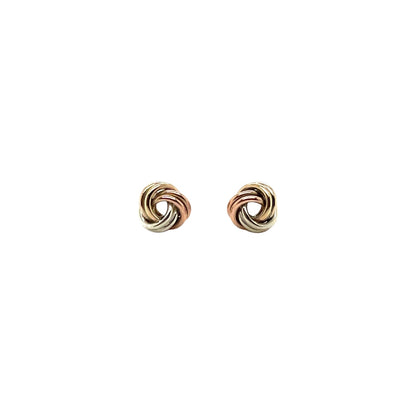 9ct Three Colour Gold Knot Stud Earrings