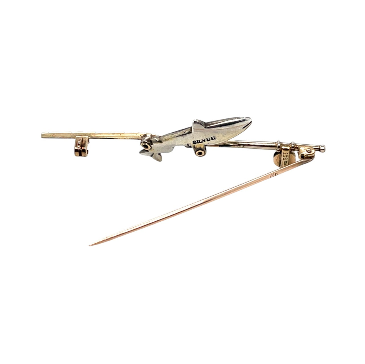 9ct Gold Silver Trout & Pearl Bar Brooch