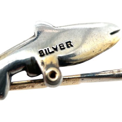 9ct Gold Silver Trout & Pearl Bar Brooch