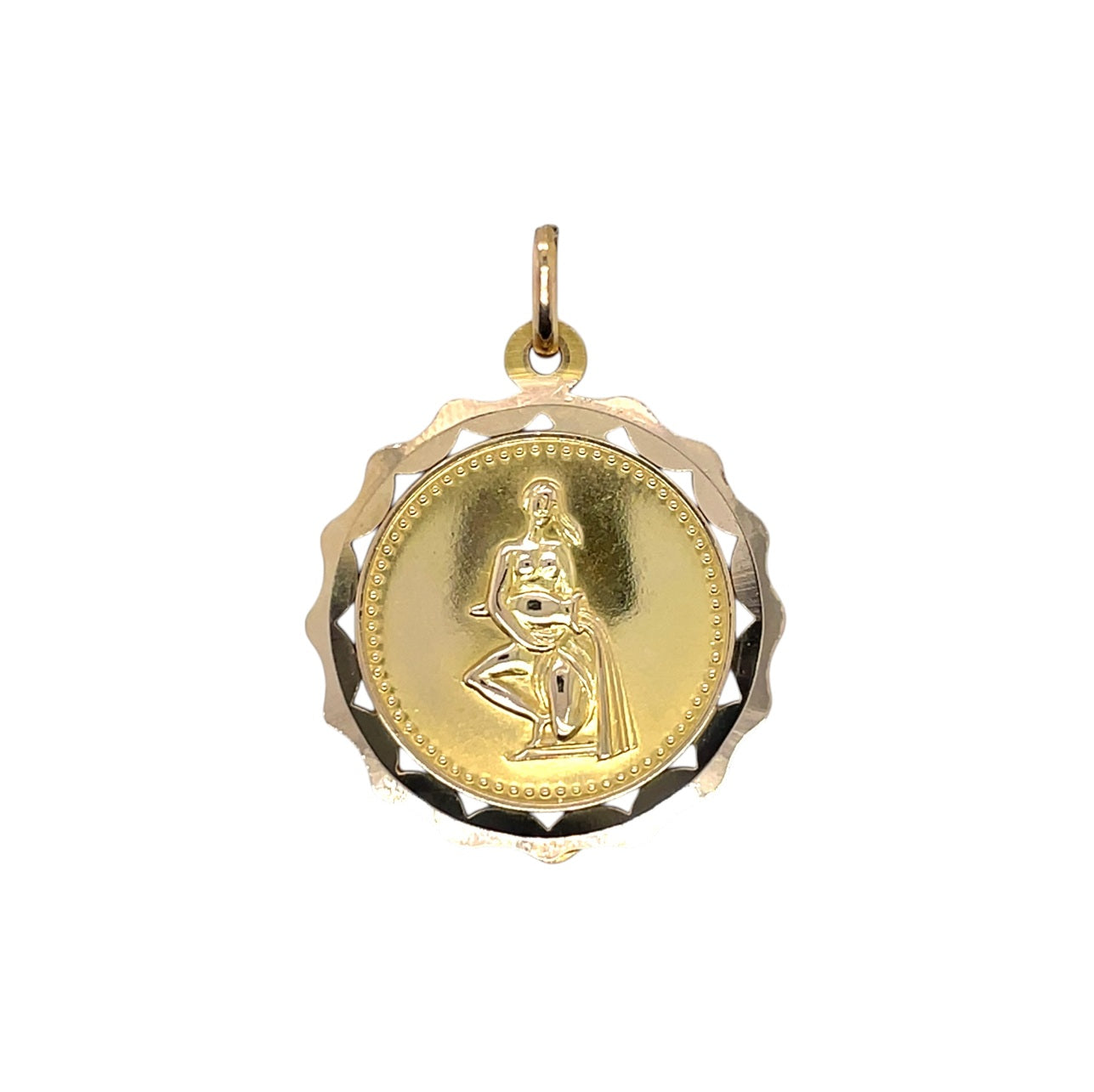 18ct Yellow Gold Aquarius Zodiac Disc Pendant