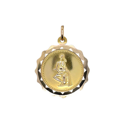 18ct Yellow Gold Aquarius Zodiac Disc Pendant
