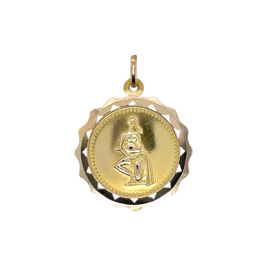18ct Yellow Gold Aquarius Zodiac Disc Pendant