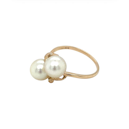 14ct Yellow Gold Mikimoto Toi Et Moi Pearl Ring (N)
