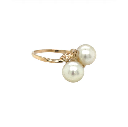 14ct Yellow Gold Mikimoto Toi Et Moi Pearl Ring (N)