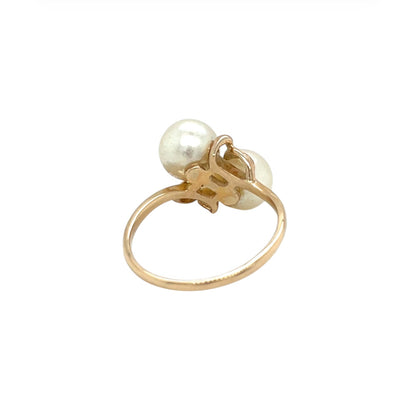 14ct Yellow Gold Mikimoto Toi Et Moi Pearl Ring (N)