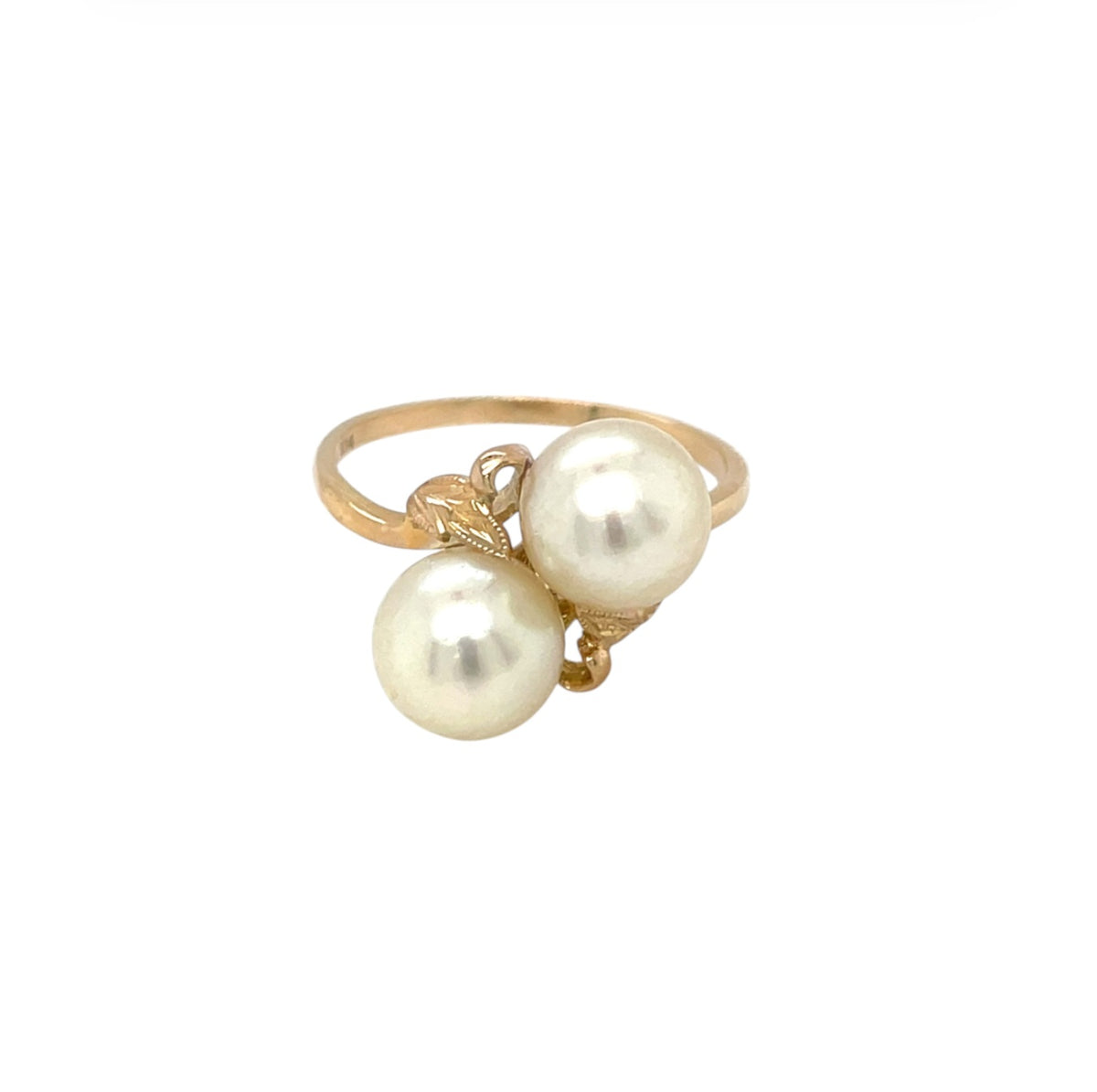 14ct Yellow Gold Mikimoto Toi Et Moi Pearl Ring (N)